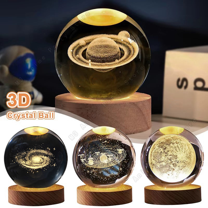 Unique 3D Crystal Ball Night Light Table Glowing Galaxy Lamp