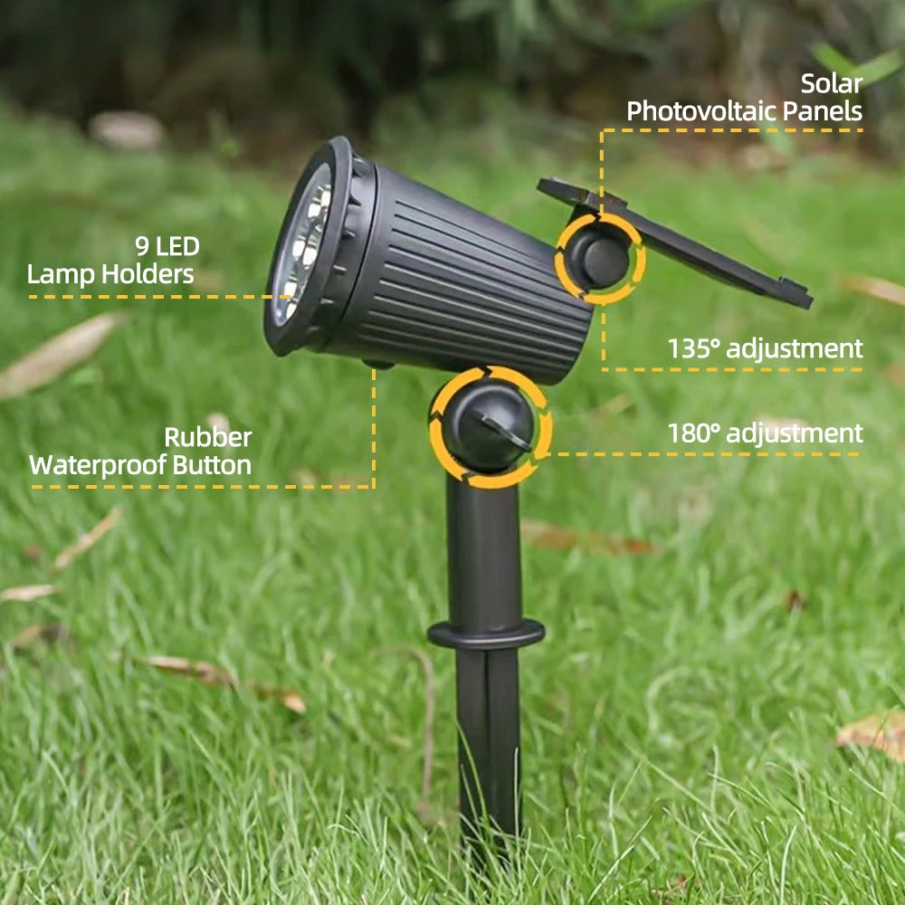 9 LED Solar Spot Lights Outdoor RGB Solar Landscape Lights