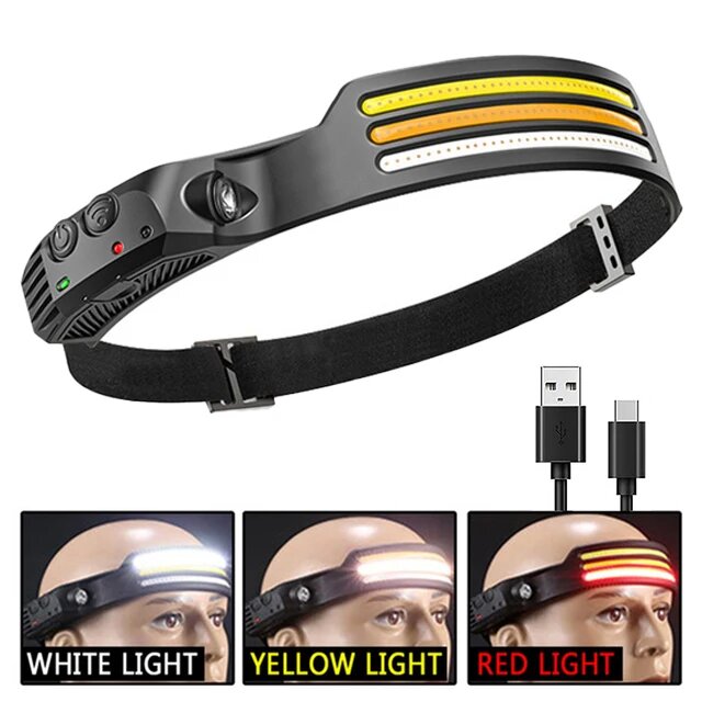 COB LED Headlamp Induction Head Lamp Outdoor Camping Fishing Sensor Headlight