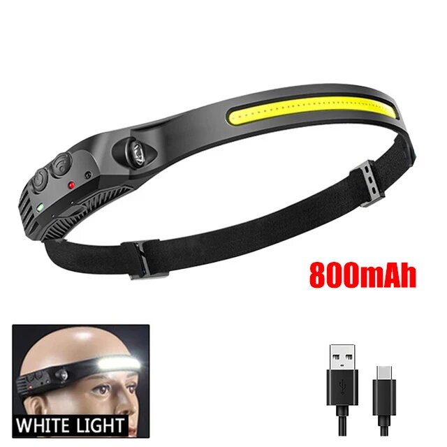 COB LED Headlamp Induction Head Lamp Outdoor Camping Fishing Sensor Headlight