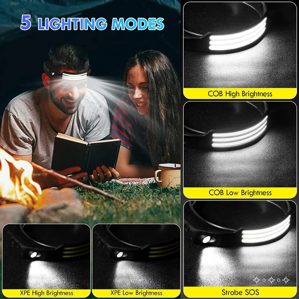 COB LED Headlamp Induction Head Lamp Outdoor Camping Fishing Sensor Headlight