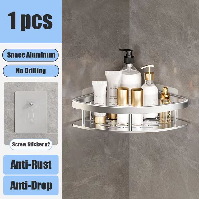 No Drill Wall Mounted Shower Corner Rack Bathroom Kitchen Accessories