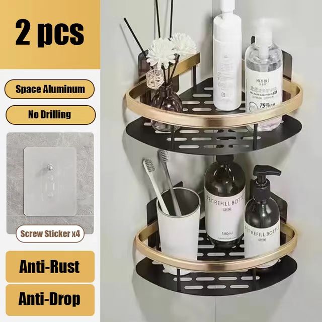 No Drill Wall Mounted Shower Corner Rack Bathroom Kitchen Accessories