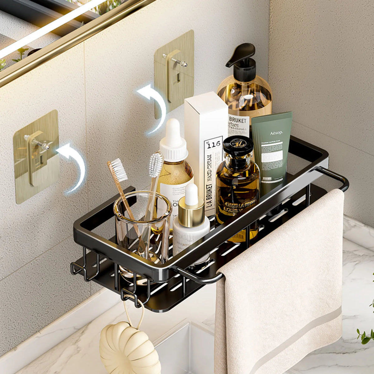 No Drill Wall Mounted Shower Corner Rack Bathroom Kitchen Accessories