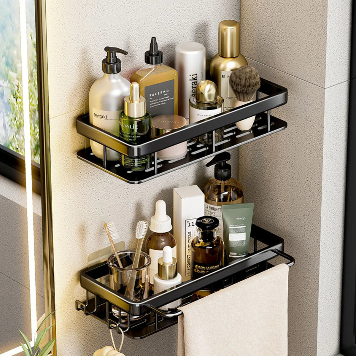 No Drill Wall Mounted Shower Corner Rack Bathroom Kitchen Accessories