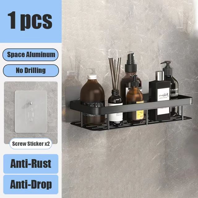 No Drill Wall Mounted Shower Corner Rack Bathroom Kitchen Accessories