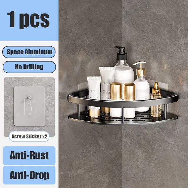 No Drill Wall Mounted Shower Corner Rack Bathroom Kitchen Accessories